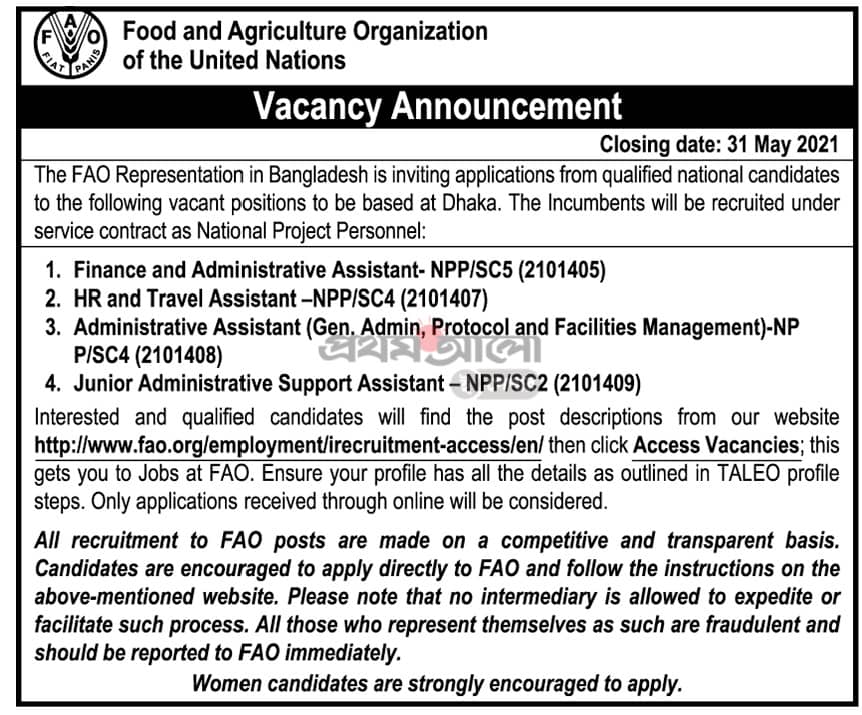 FAO Jobs in Bangladesh | Jobs at FAO