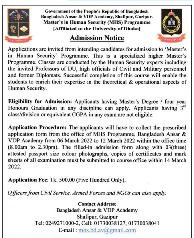 Master's in Human Security (MHS) Programme 