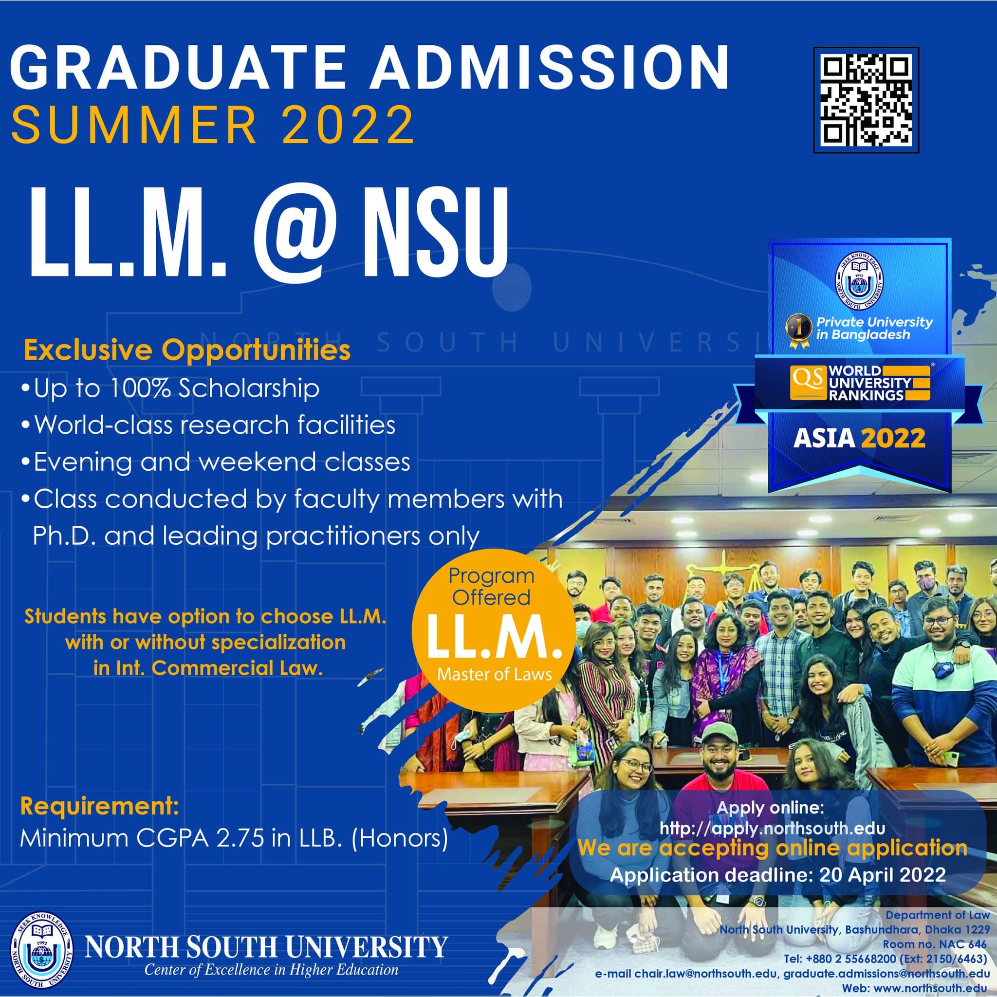 North South University Admission Notice in LLM