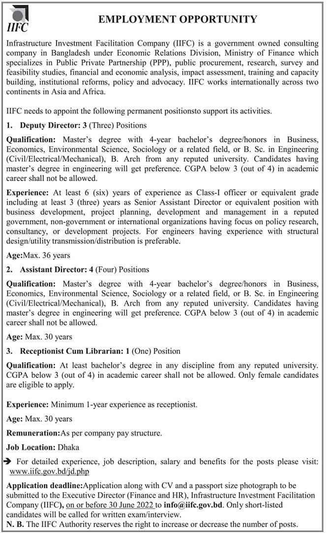 Infrastructure Investment Facilitation Company (IIFC) Job Circular 