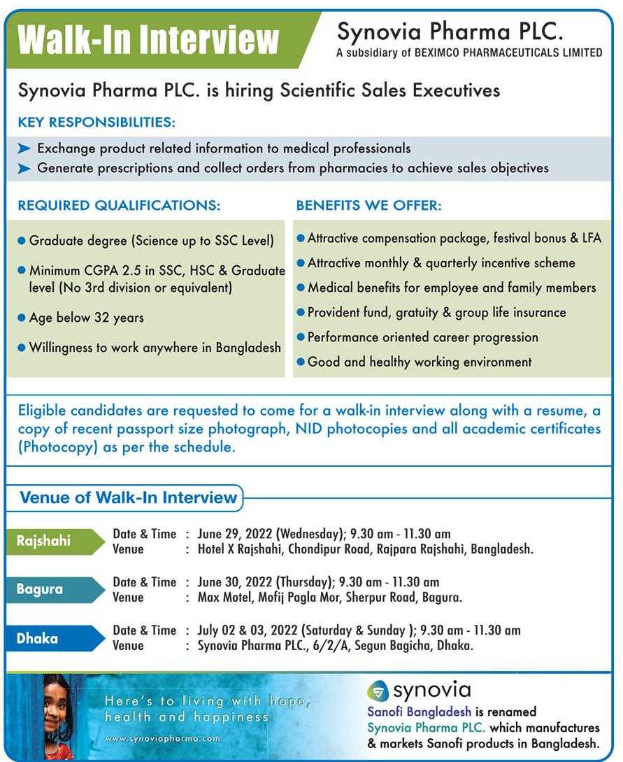Sanofi Bangladesh Job Circular