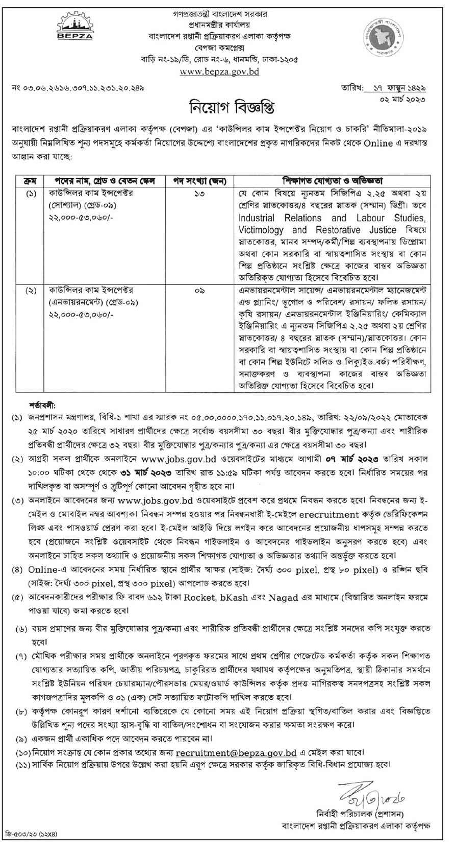 BEPZA Job Circular