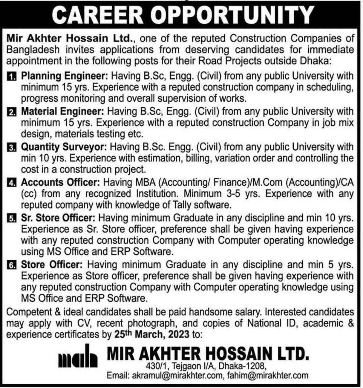 Job in Bangladesh in Mir Akhter Hossain Limited