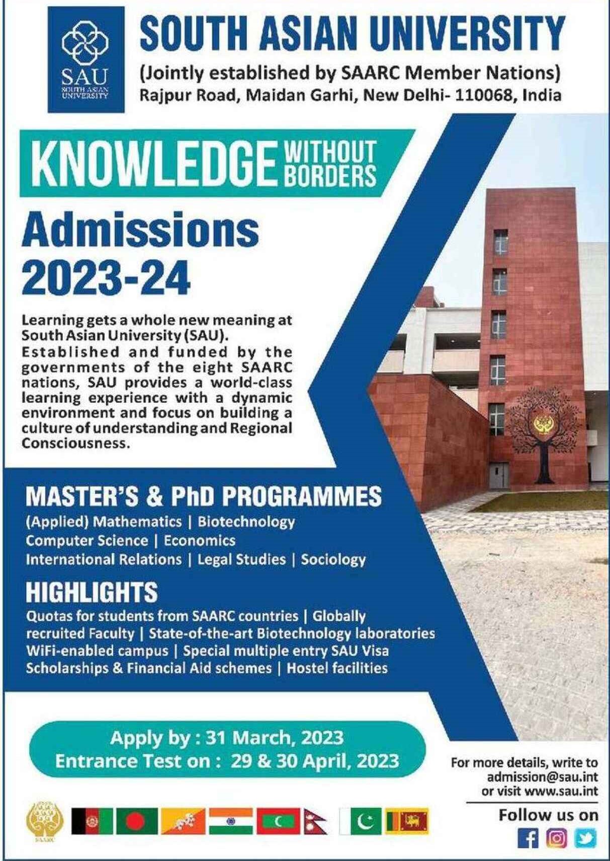 South Asian University Admission