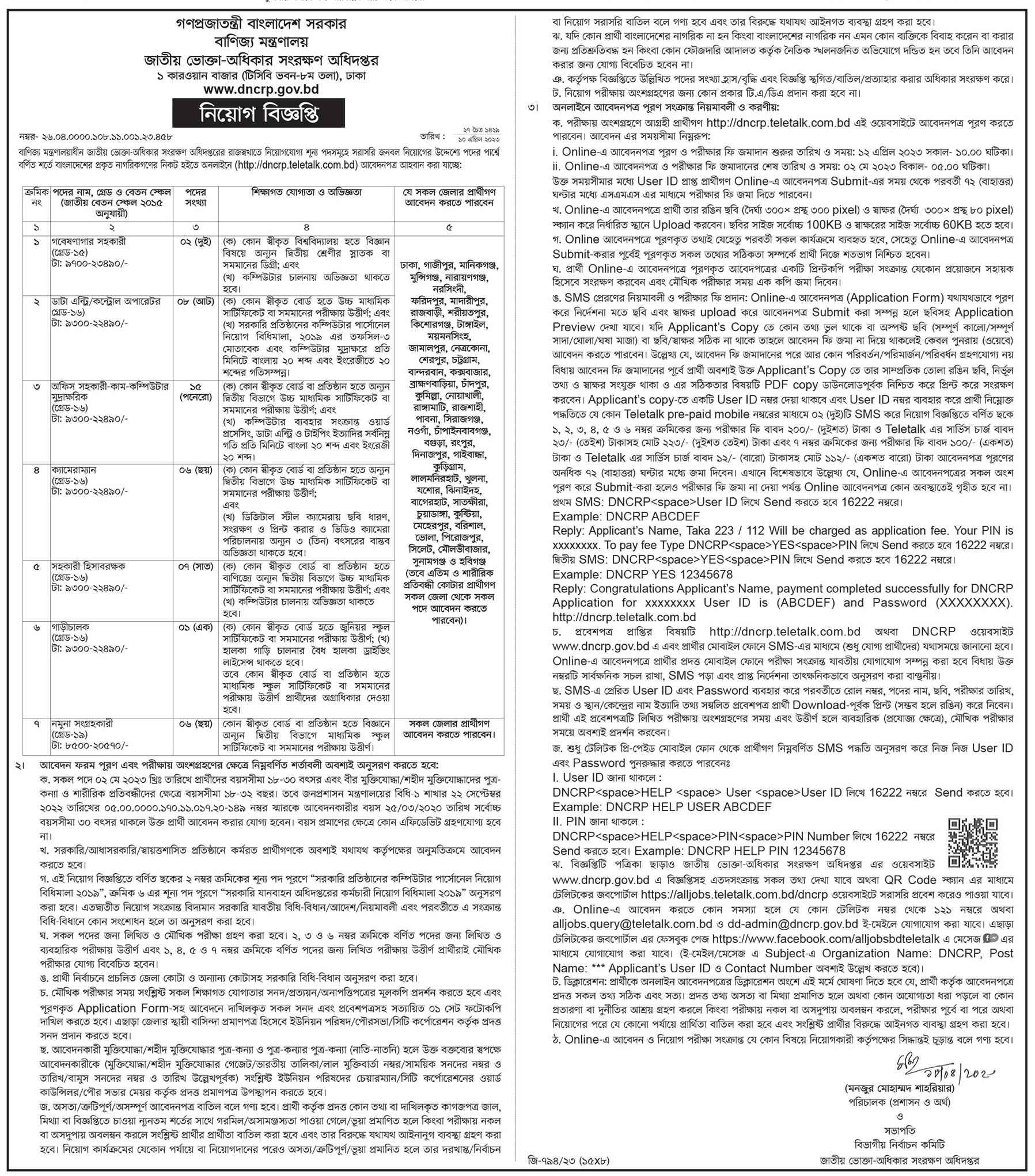 Directorate of National Consumer Rights Protection Job Circular