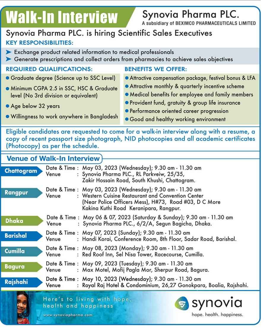 Synovia Pharma Job Circular