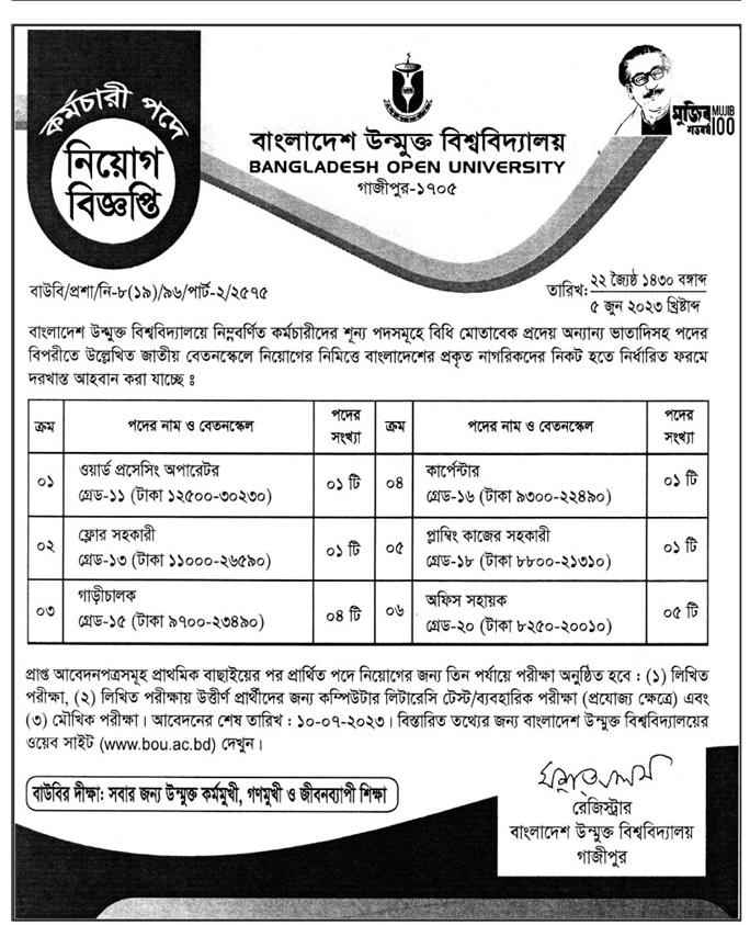 Bangladesh open university job circular