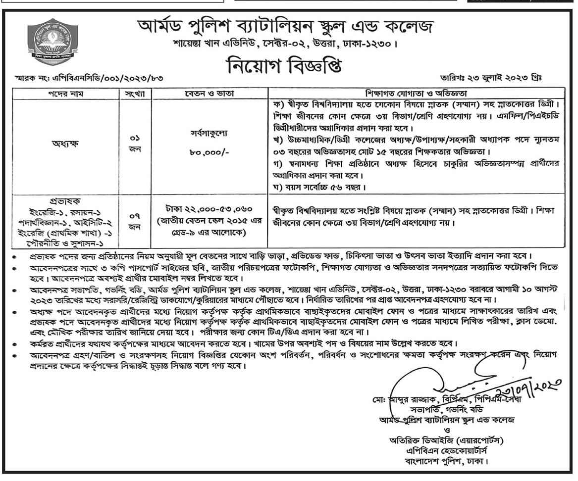 Armed Police Battalion High School Job Circular