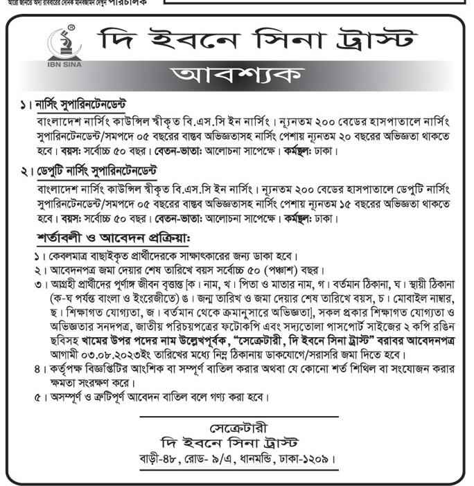 Ibn Sina Job circular for different positions