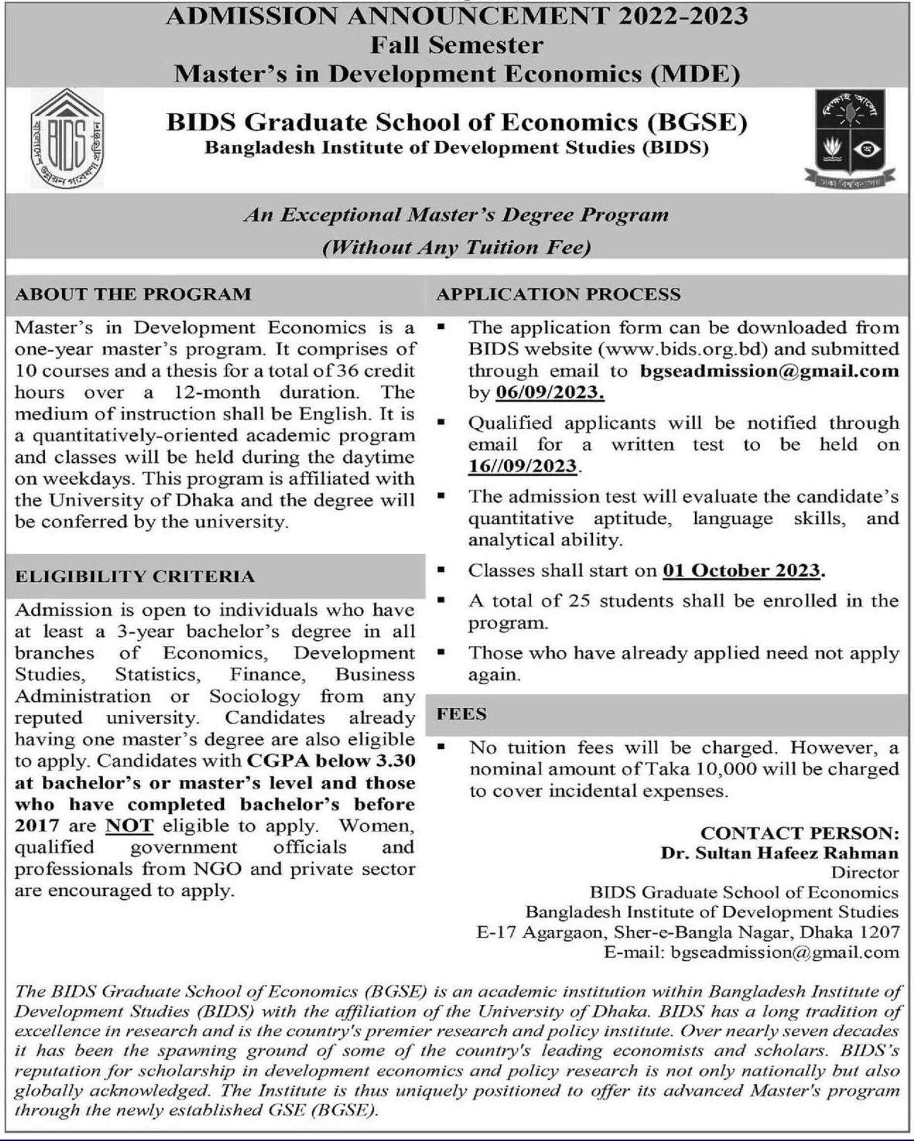 Masters in Development Economics (MDE)