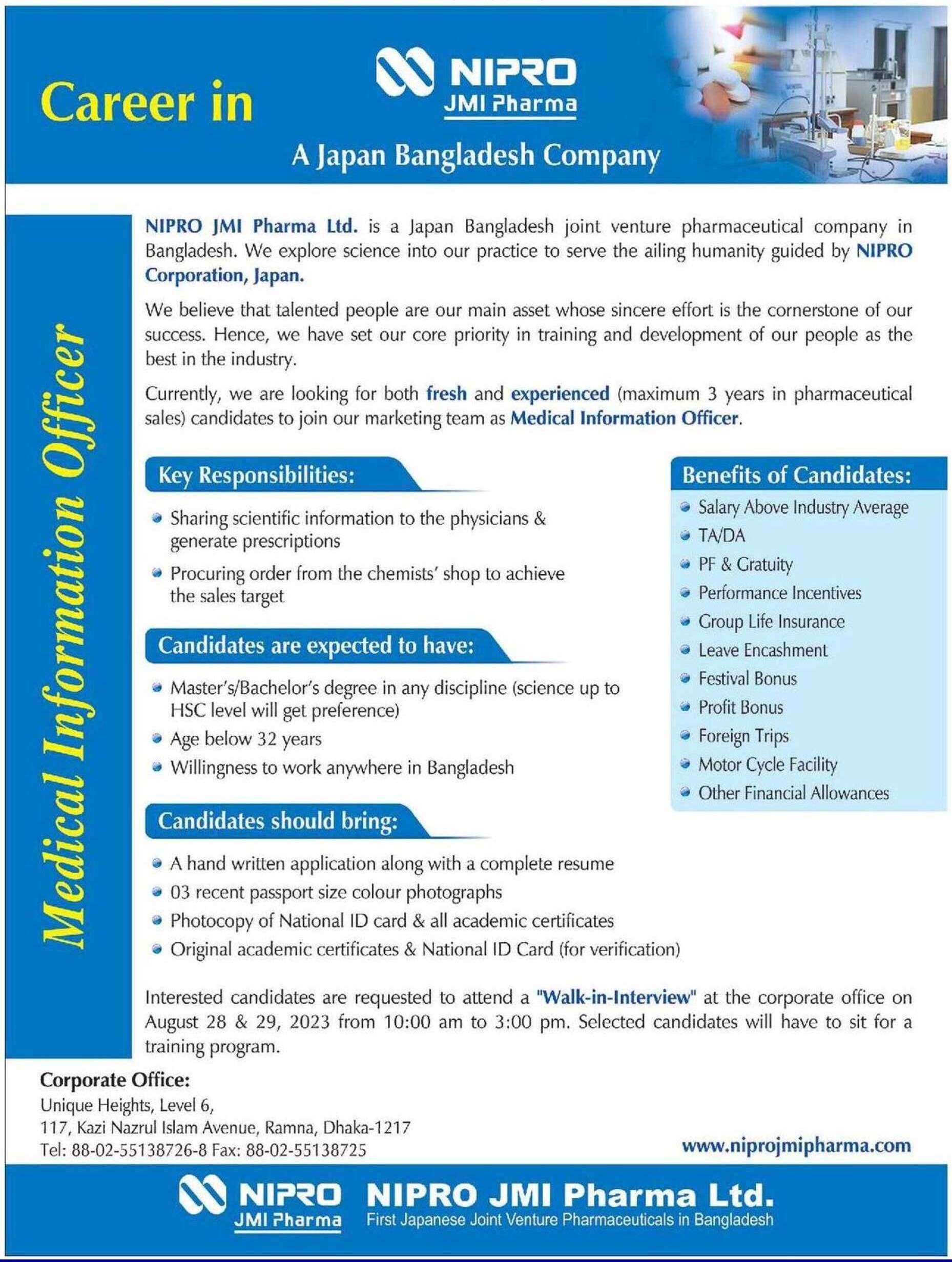 NIPRO JMI Pharma Job in sells and marketing