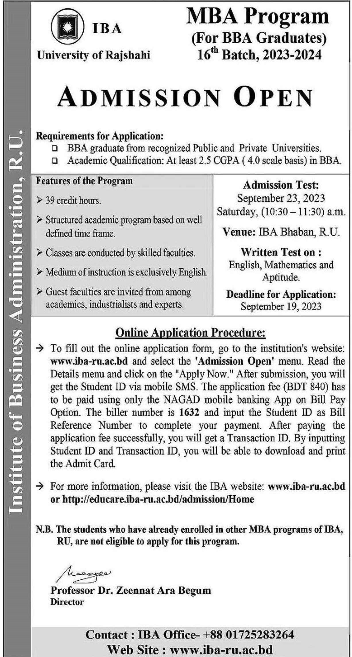 RU Admission in MBA under IBA