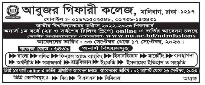 Abudharr Ghifari College Admission Circular