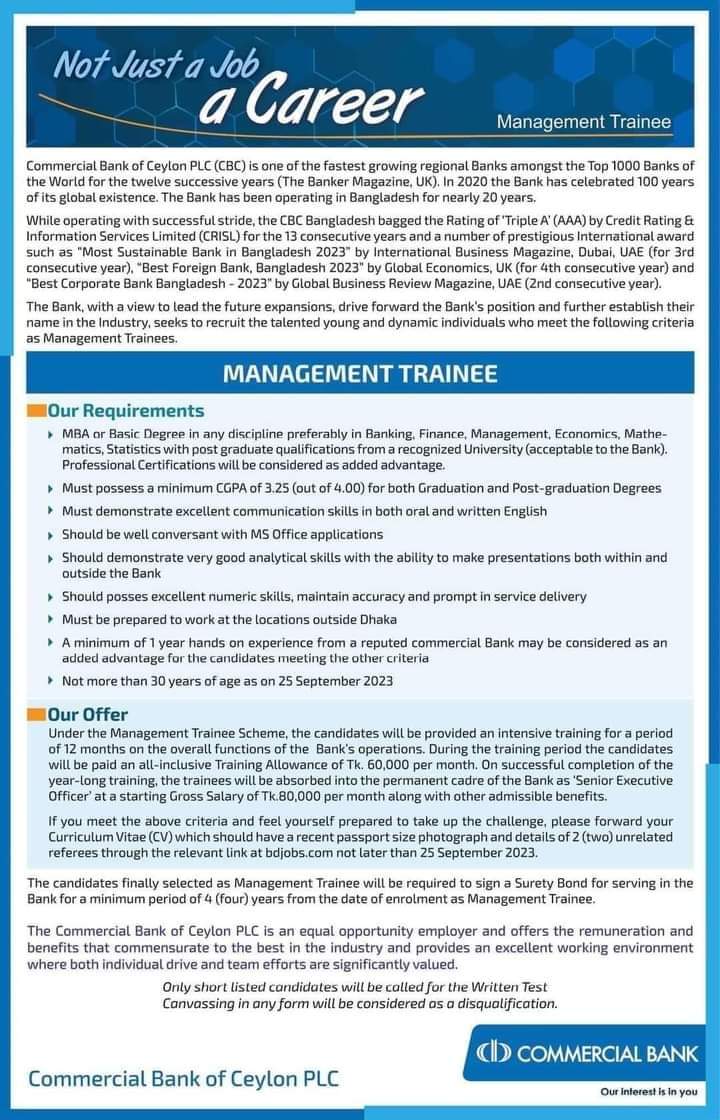 Commercial Bank of Ceylon Bangladesh Job Circular