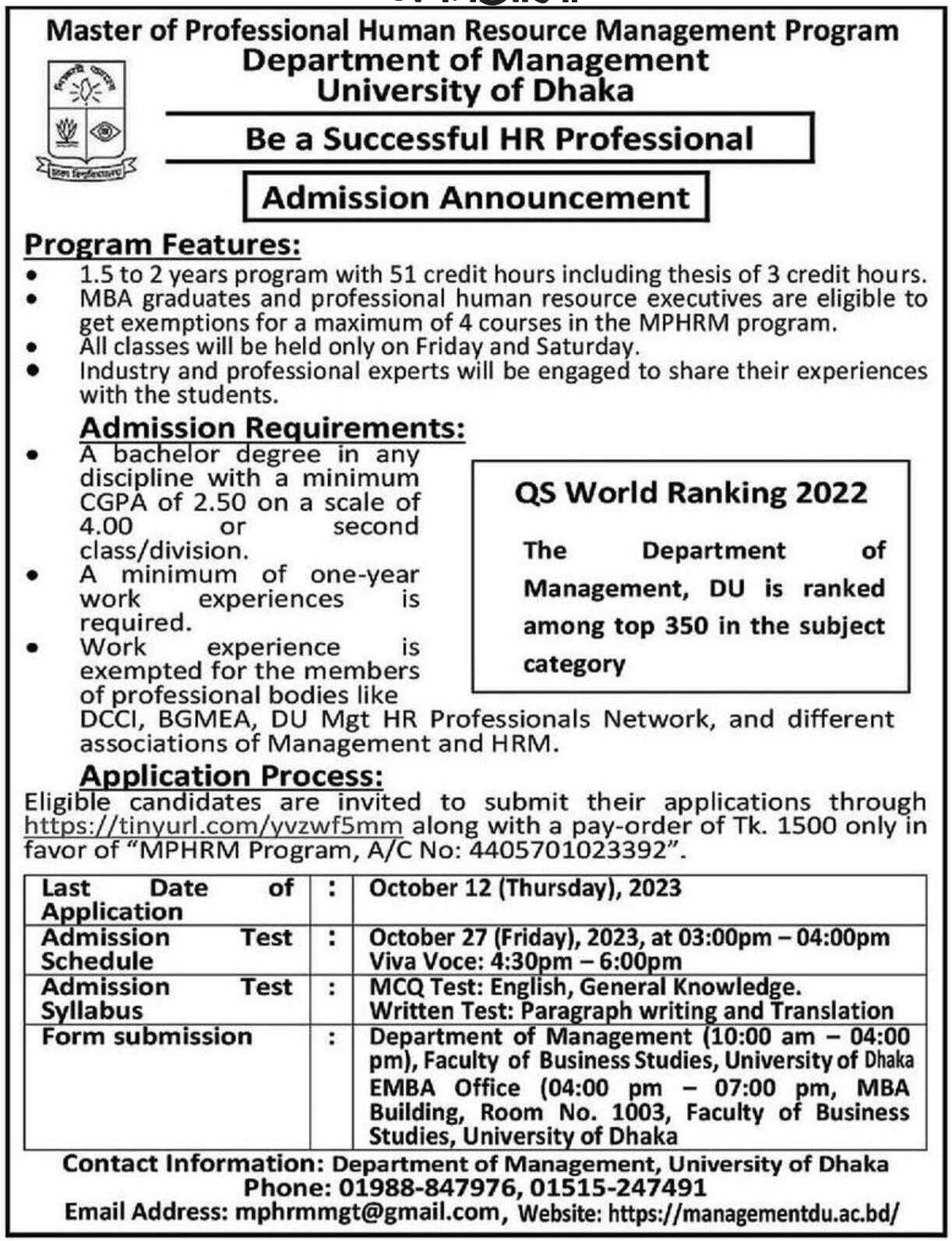 Masters in HRM in Bangladesh