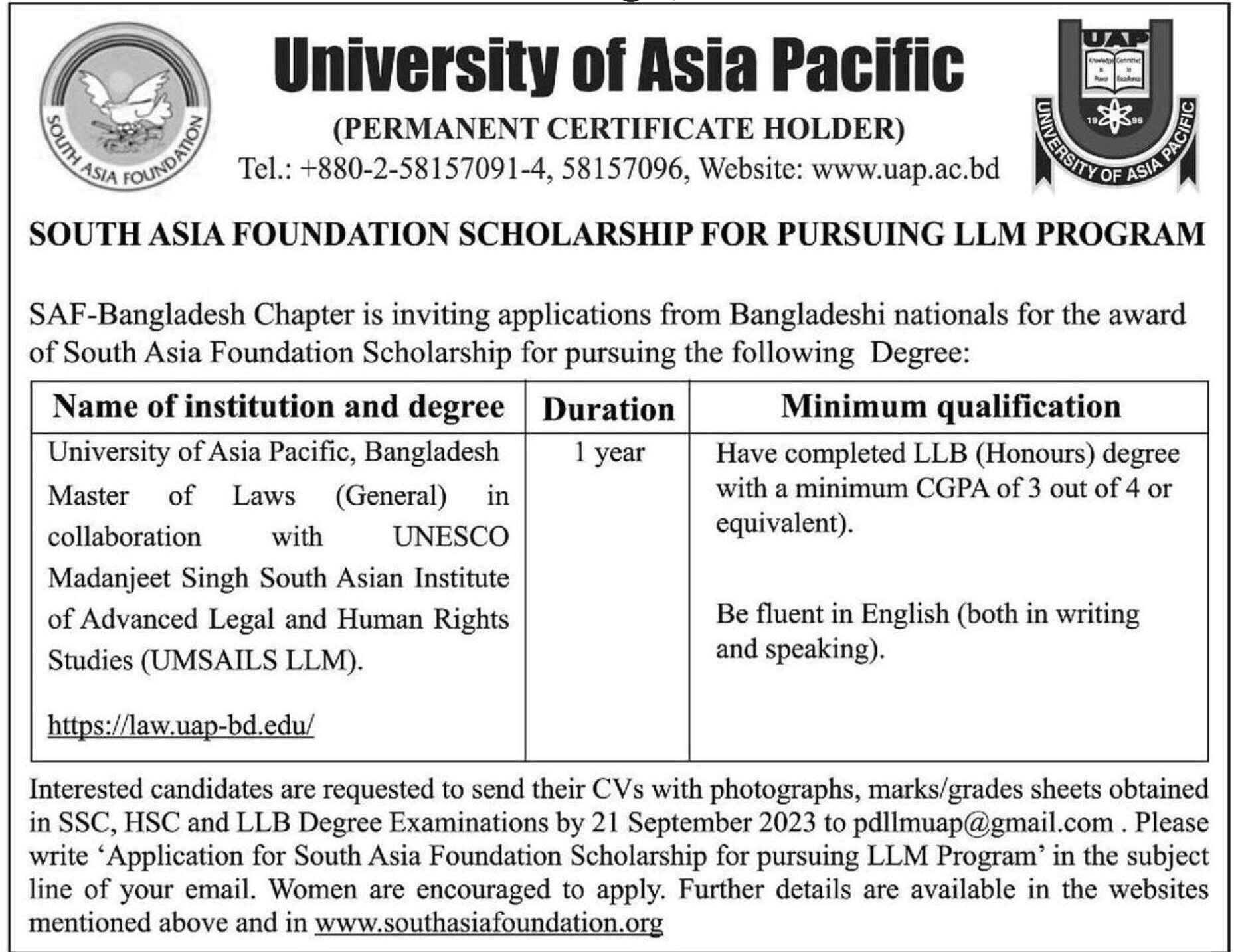 SOUTH ASIA FOUNDATION SCHOLARSHIP