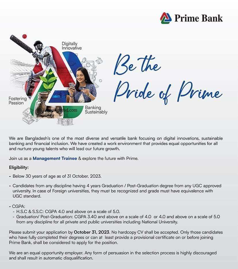 Prime Bank Management Trainee Program 