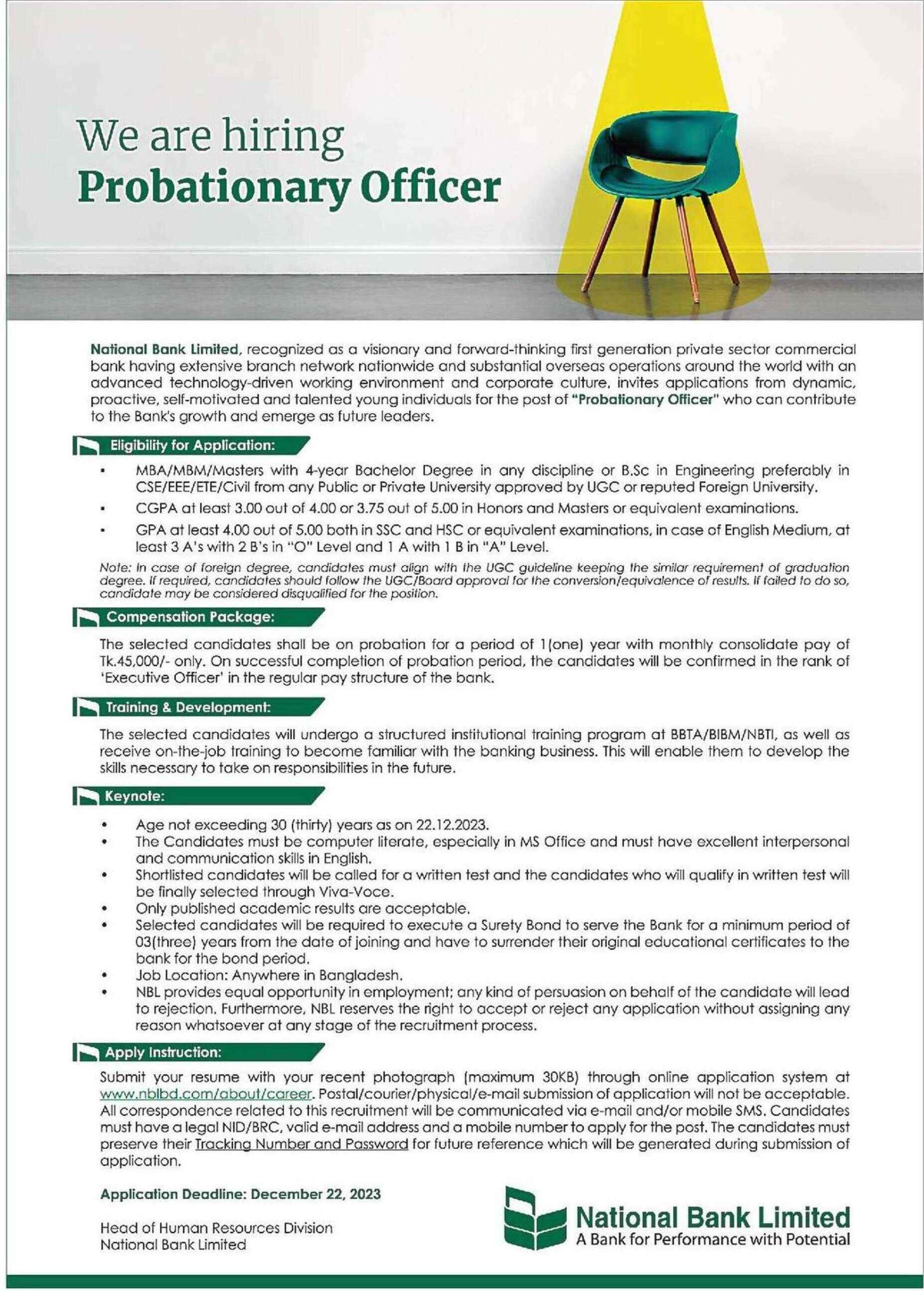 National Bank Bangladesh Job Circular | Job Circular of National Bank