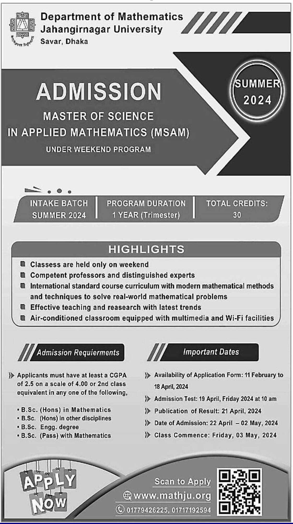 MSc in Mathematics in Jahangirnagar University