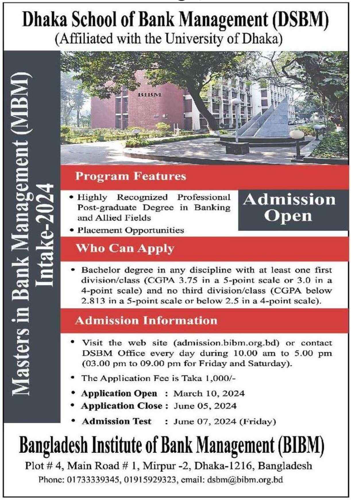 MBM Admission under BIBM Admission Circular