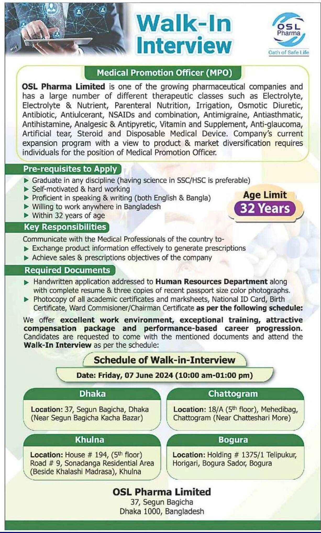 Pharma job in sells and marketing in Opso Saline Ltd.