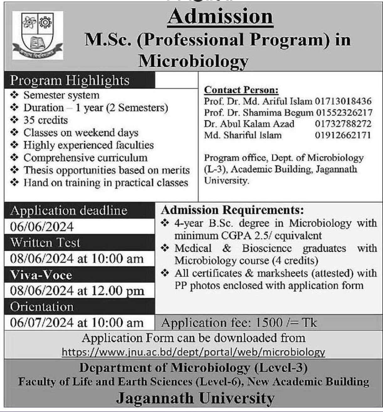 Masters in Microbiology