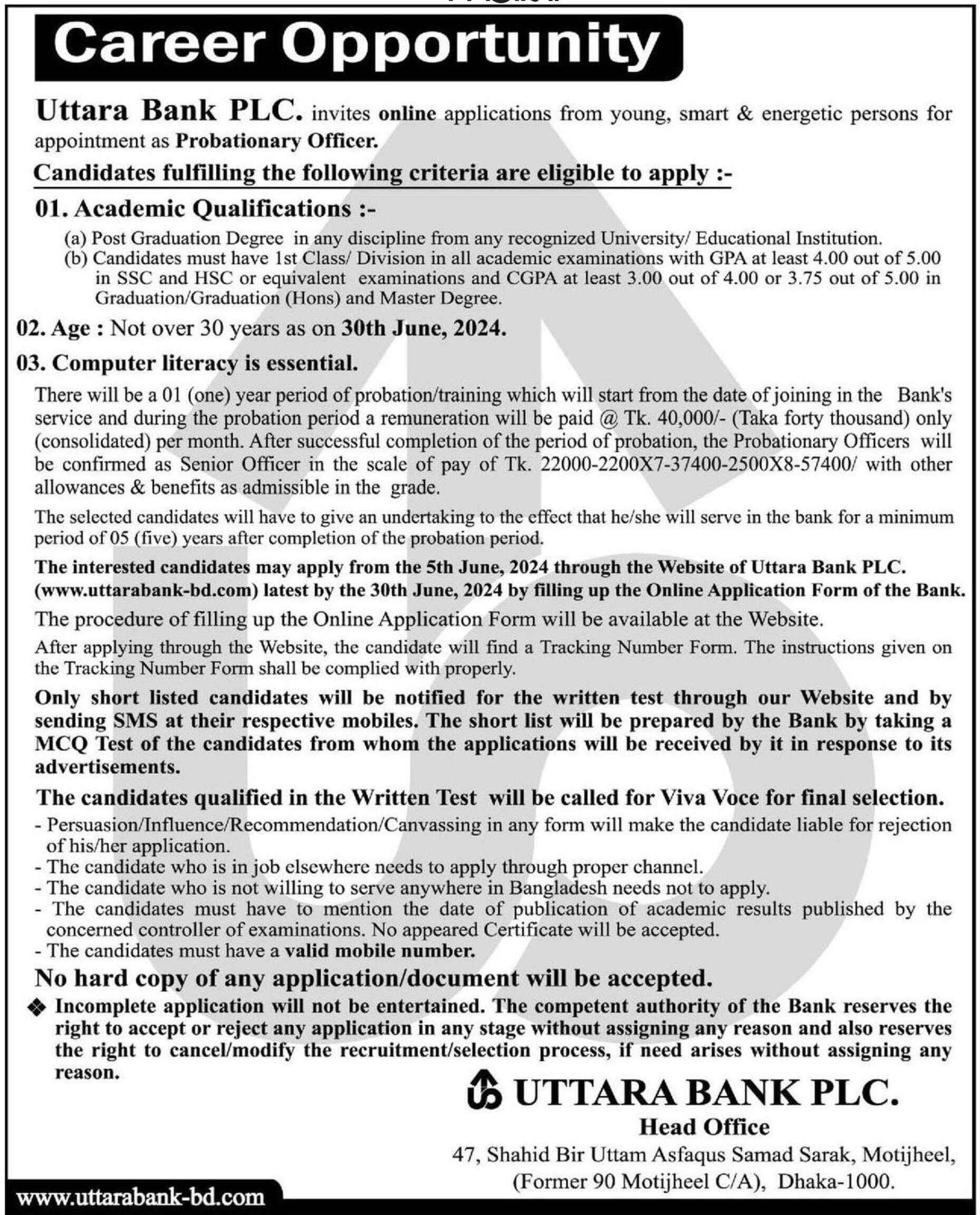Uttara Bank Job Circular
