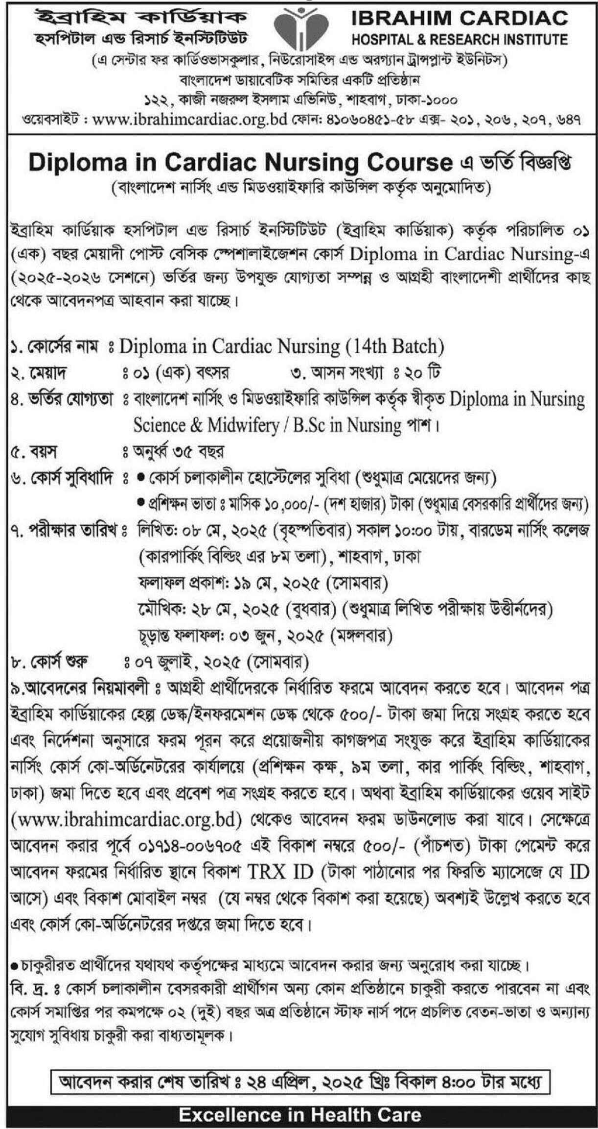 Diploma in Cardiac Nursing Admission