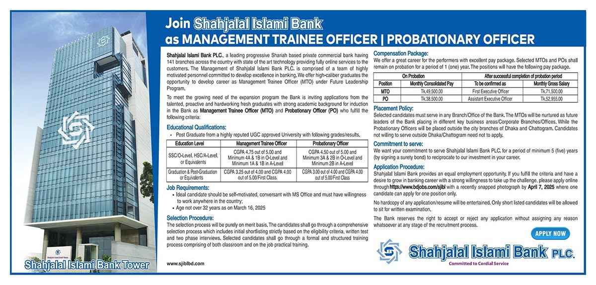 Shahjalal Islami Bank job circular | BD Bank Job Circular