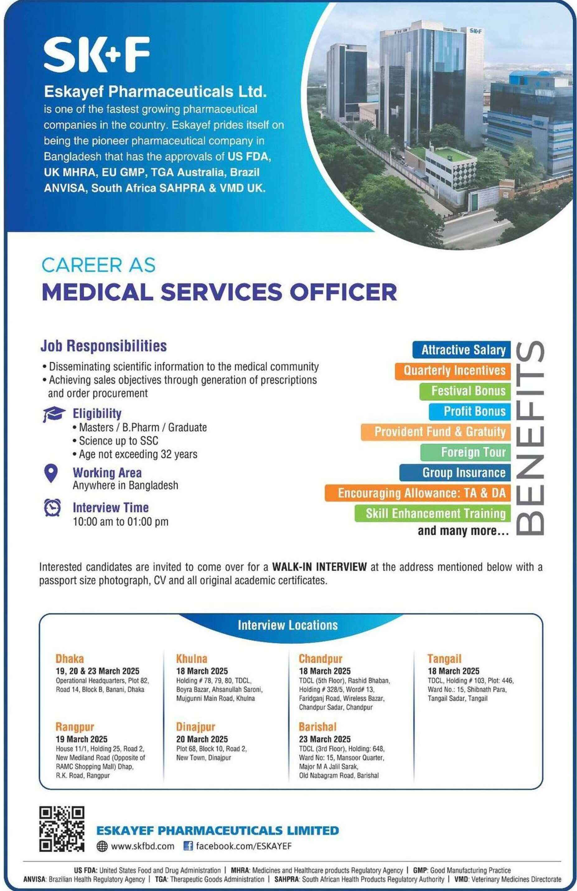 SKF Pharma job in Bangladesh