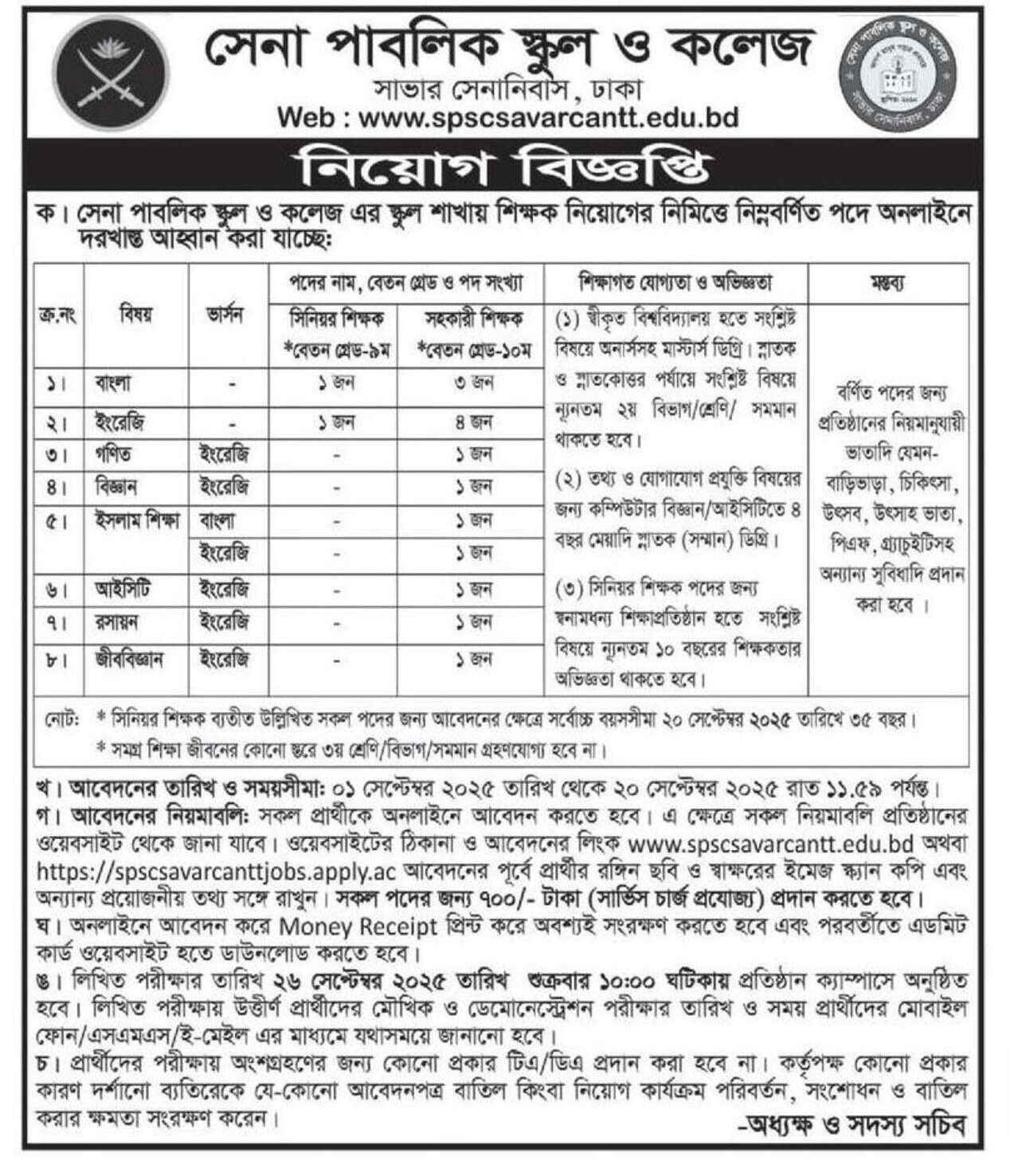 Sena Public School and College Job Circular