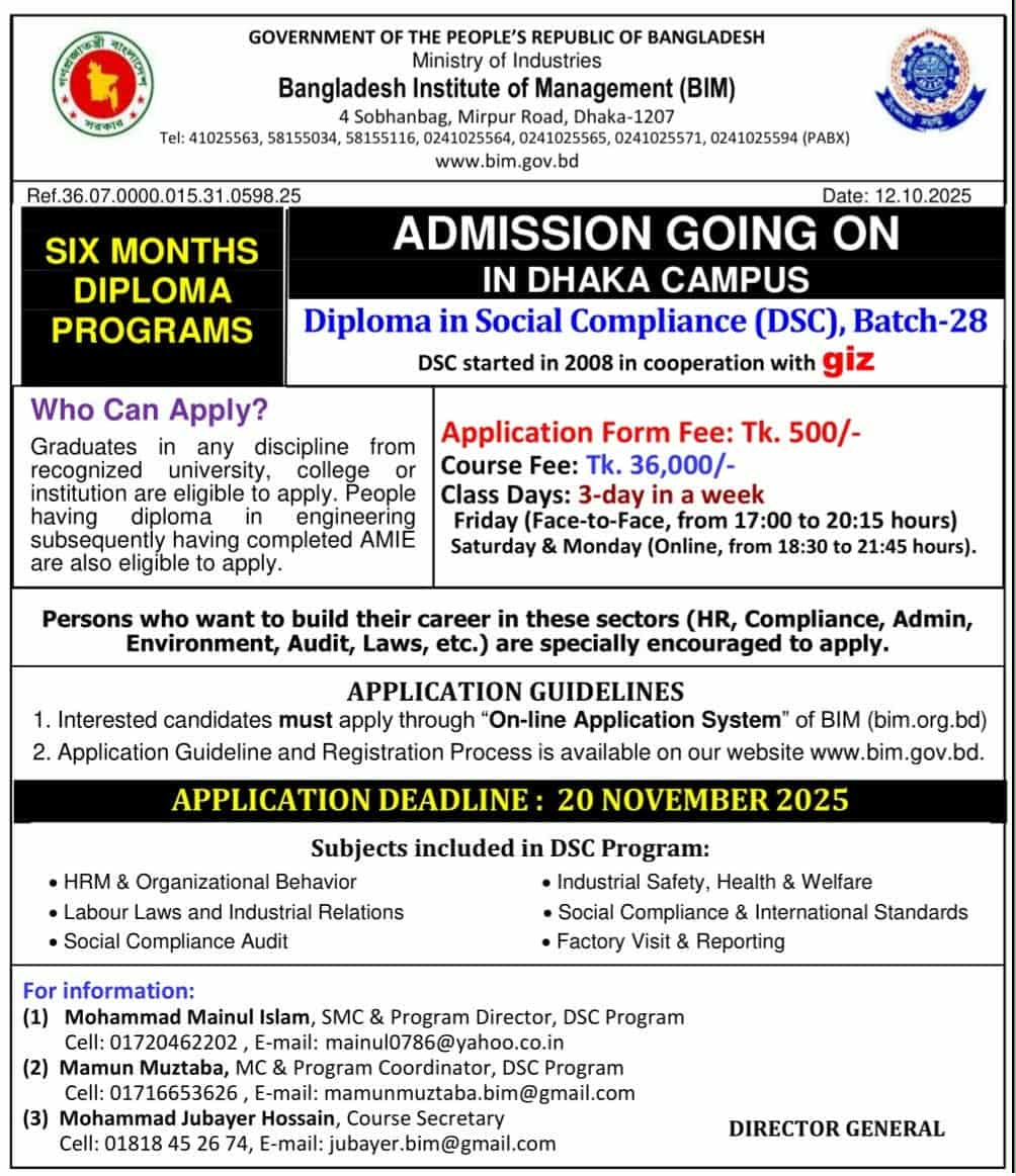 BIM Course in Social Compliance and Productivity & Quality Management