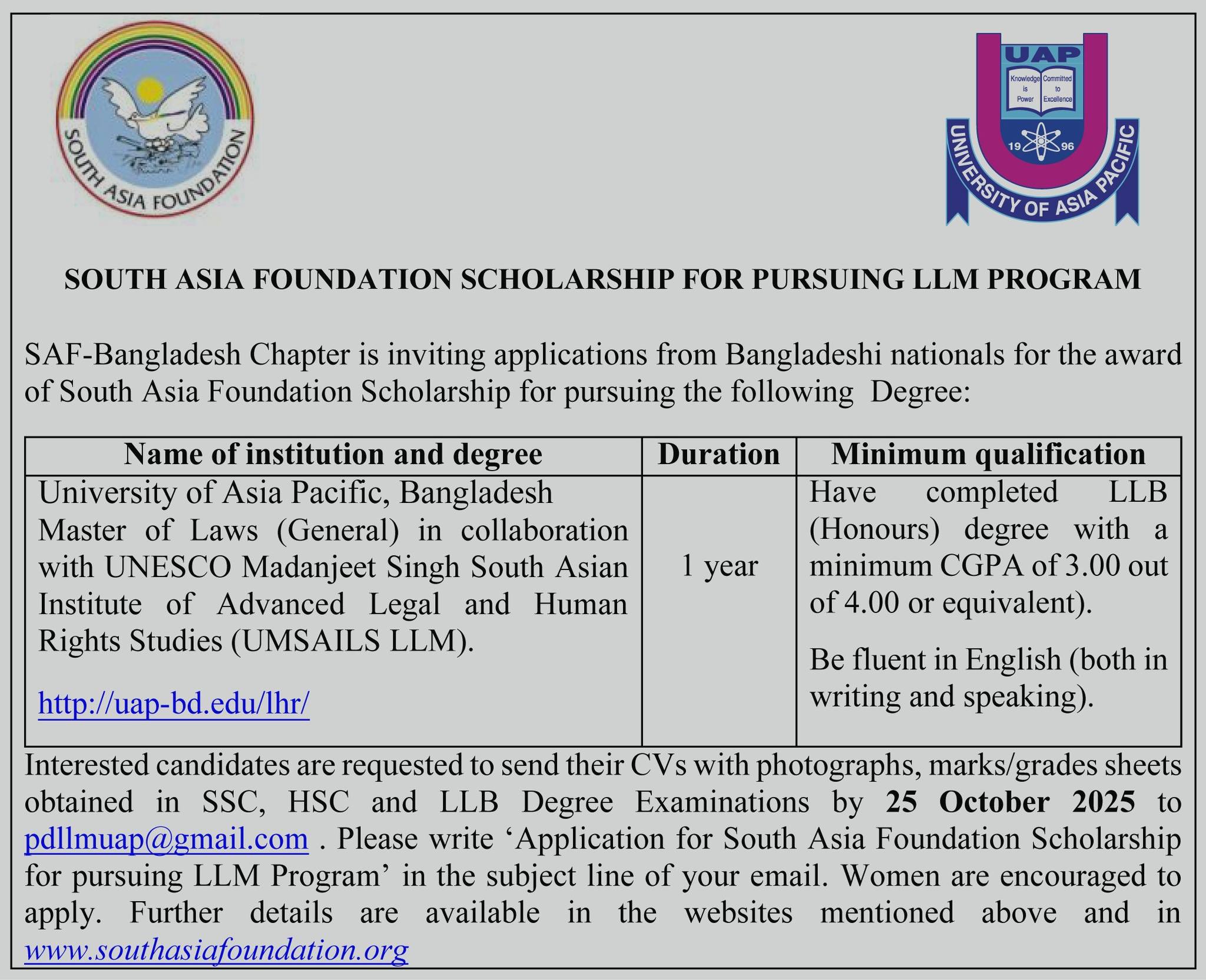 SOUTH ASIA FOUNDATION SCHOLARSHIP